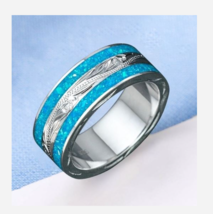 Silver Blue Glitter Design Ring Size 6 7 8 9 - £32.14 GBP