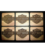 BEAUTIFUL HARLEY DAVIDSON WALNUT WOOD COASTER SET 6 PIECES - $29.51 CAD