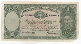 Australie, 1 Livre, 1942, Commonwealth Australie, P26b, XF, Petit Pièce ... - $46.35