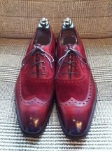 Handmade Men wingtip burgundy color shoes, Men suede and leather dress shoes 201 - £115.07 GBP