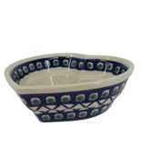 Polish Pottery Unikat Heart Shaped Bowl Mold Baker Dish 6” HANDMADE Blue... - $33.82 CAD