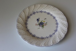 White Salad/Desert  Plate with Blue Yellow and Pink Flowers and Blue Pol... - $39.00