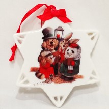 Caroling Animals Signing Carols Christmas Ornament 3.5&quot; Star Snowflake Dog Panda - £14.44 GBP