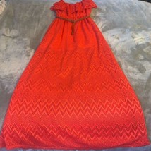 Size Small AUW Long Lace Overlay Ruffle Maxi Dress Coral Orange Chevron ... - $24.00