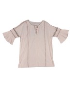 VICTORIA&#39;S SECRET Size S Sheer Pink Crochet Peasant Top, Bell Sleeve Che... - $33.08 CAD