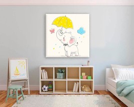 Cute Elephant with Umbrella Canvas Print Nursery Decor Kids Room Wall Art Dancin - £47.15 GBP