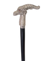 Antique Black Wooden Walking Stick Cane with Silver Finish Dragon Head Handle - £38.76 GBP