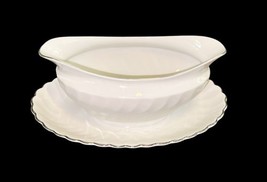 Syracuse China Wedding Ring Silhouette Gravy Boat w/ Underplate USA image 2