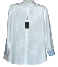 Bugatchi Men&#39;s White Plaid  Design Cotton Shirt Size US L - £74.49 GBP