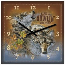 Wild Wings Wolves Howl Wolf Clock 10&quot; Square Lodge Decor - £25.28 GBP