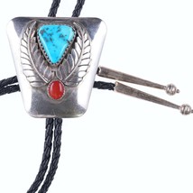 Large Vintage Navajo Sterling, turquoise, and coral bolo tie - £150.66 GBP