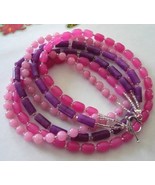 3 Strand Spring Easter Pink Purple Stone 22&quot;  Necklace  ❤️ Heart Toggle ... - £37.21 GBP