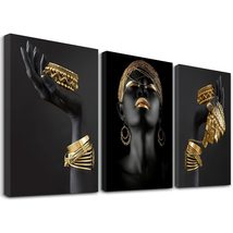 Sdmikeflax Black Gold African American Woman Canvas Wall Art, Fashion Golden Jew - £31.95 GBP