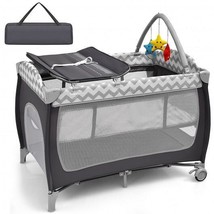3-in-1 Portable Baby Playard with Zippered Door and Toy Bar-Gray - Color: Gray - £115.17 GBP