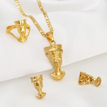 Anniyo Egyptian Queen Nefertiti Sets Pendant Necklace Stud Earrings Ring African - £19.43 GBP