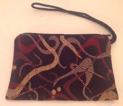 Wristlet Wallet Bag Tapestry Fabric Lined Abstract Pattern Black Grey Re... - £12.49 GBP