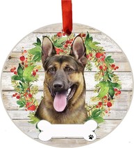 German Shepherd Dog Wreath Ornament Personalizable Christmas Holiday Decoration - £10.72 GBP