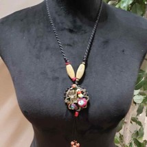 Womens Fashion Vintage Handmade Porcelain Beads Pendant Rope Necklace - £26.44 GBP