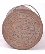 ANTIQUE SCHEPP&#39;S COCOANUT LITHOGRAPHED MONKEY TIN w/ BAIL HANDLE &amp; EMBOS... - $51.29 CAD