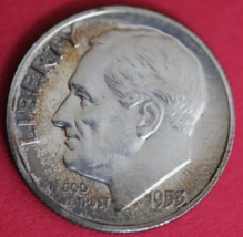 Toned 1953 Silver Proof Roosevelt Dime Exact Coin  93 - £12.13 GBP