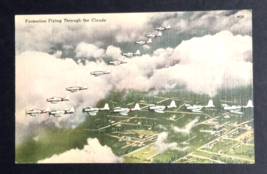 Flying Through the Clouds Military Planes Aerial View Linen Vtg Postcard 1940s - £5.63 GBP