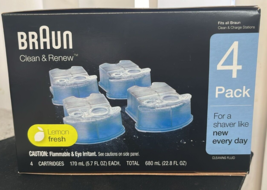 Braun Cleaning Cartridges 4 Pack Clean &amp; Renew Refill Cartridges Lemon F... - £21.35 GBP