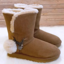 Ugg Classic Chestnut Brown Shearling Charm Pom Chain Short Boots Sz 7NEW! - £110.99 GBP