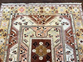 Turkish Rug 7x10, Wool Hand Knotted Vintage Carpet, Geometric Kazak Pattern - $1,900.00