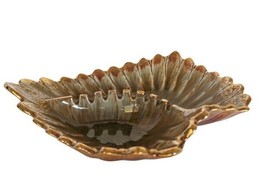 Lovely vintage MCM California Pottery Brown & Gold Leaf Shaped Table Ashtray - $39.99
