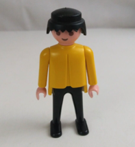 1974 Geobra Playmobile Black Hair Man Wearing Yellow &amp; Black 2.75&quot; Toy Figure - £6.21 GBP