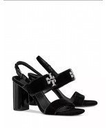 Tory Burch Eleanor Pave Heel Sandal in Black Velvet Leather $428, Sz 10,... - €183,97 EUR