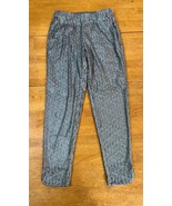 Ecru Sequin Jogger Pants Ankle Slit Elastic Waist Silver Gray Party, Size S - $831.95 MXN