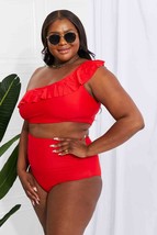 Marina West Swim Seaside Romance Ruffle One-Shoulder Bikini in Red - £42.30 GBP