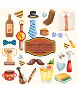 Super Dad Clipart Set, for father&#39;s day, tie, mustache, coffee, tool, watch - £2.11 GBP