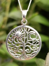 Halskette mit Anhänger „Baum des Lebens“, Sonne und Mond, 925er... - £20.81 GBP