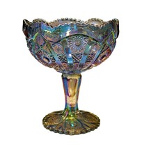 Imperial Carnival Glass Octagon Smoke Blue Iridescent Compote Candy Dish Vintage - £28.82 GBP