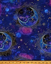 Cotton Sky Skies Stars Moons Blue Purple Fabric Print by Yard D776.99 - £11.75 GBP