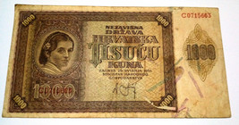 1000 kuna 1941 banknote Croatia - £5.00 GBP