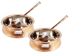 Set of 2 Prisha India Craft Handmade Steel Copper Casserole and Serving Spoon -  - £62.52 GBP