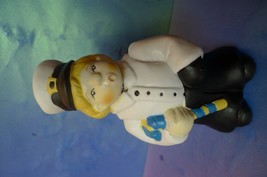 Vintage Scandinavian Pottery Man Boy with Yellow Blue stick Figurine people 5&quot; - £9.84 GBP