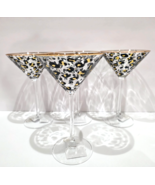 Leopard Print Martini Cocktail Glasses Black Gold GORGEOUS! 4pc - $89.09