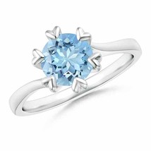 ANGARA 7mm Natural Aquamarine Solitaire Ring in Sterling Silver for Women, Girls - £261.05 GBP+