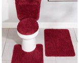 Ultra-Soft 3-Piece Bath Rug Set Cranberry Bathroom Toilet Lid Cover Mat - £21.17 GBP