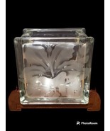 Vintage Etched Hibiscus Glass Block Vase With Wood Base Frank Oda? From ... - £78.21 GBP