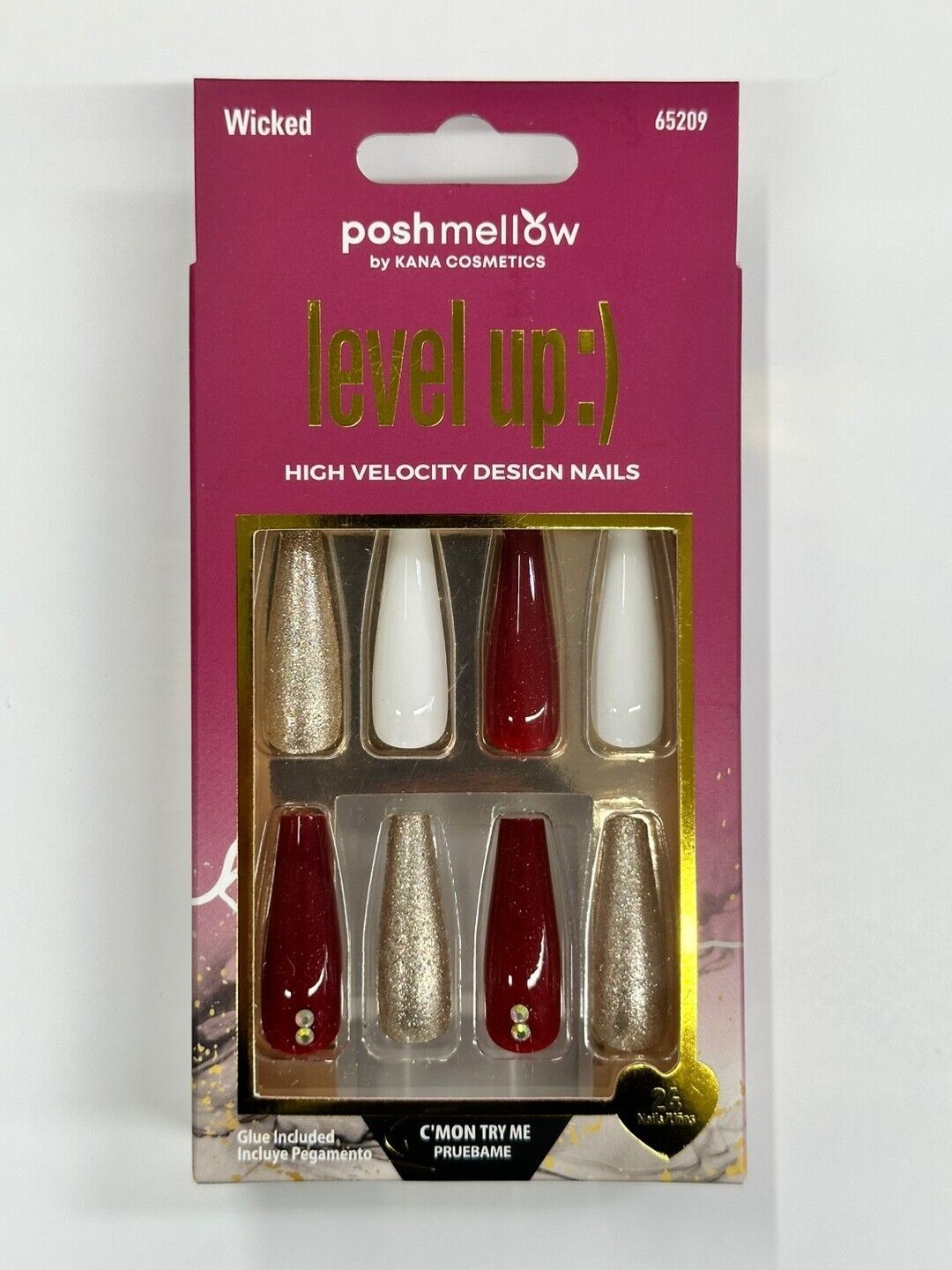 POSHMELLOW BY KANA COSMETICS LEVEL UP 24 NAILS W/ GLUE INCLUDED #65209 W... - $5.99