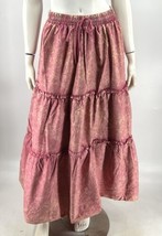 Zenana Maxi Skirt Rose Red Mineral Wash Tiered Boho Drawstring Waist Womens NEW - £19.18 GBP