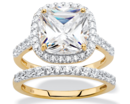 Cushion Cut Cz Gp Engagement 2 Ring Set 18K Gold Sterling Silver 6 7 8 9 10 - £224.24 GBP