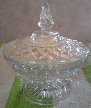 Vintage Anchor Hocking &quot;Wexford&quot; Diamond Cut Lidded Candy Dish Bowl - £29.13 GBP
