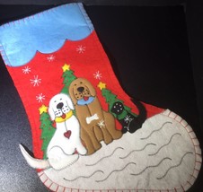 Adorable New Red Felt Christmas Stocking with Dogs And Christmas Trees - $5.00