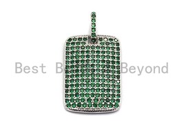 Green CZ Micro Pave Rectangle Tag Pendant/Charm, Cubic Zirconia Pendant, Pave - $7.00